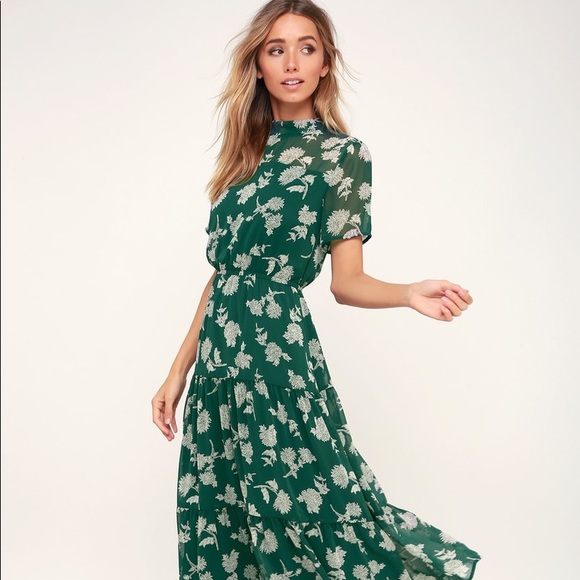 Lulus Dresses & Skirts - Lulu’s, Floral Dressed Up, Dark Green Midi Dress!